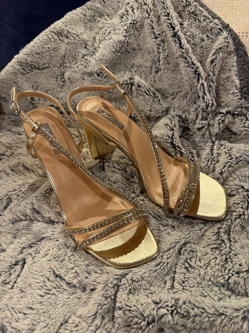 Gold Rhinestone Strappy High Heel Sandals — Women's Evening Heels